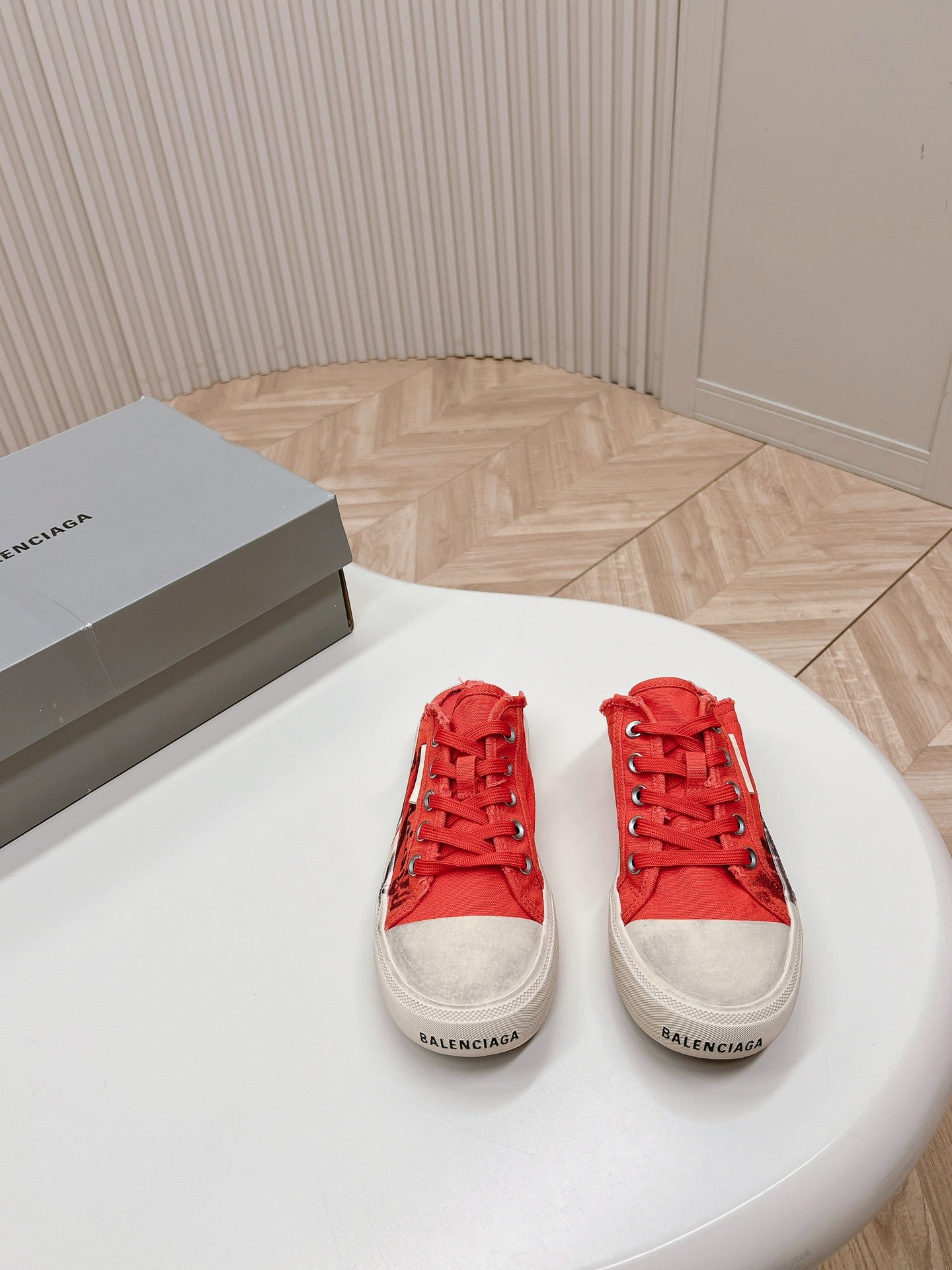 Balanciaga SNEAKER MULES IN RED CANVAS GRAFFITI LOGO