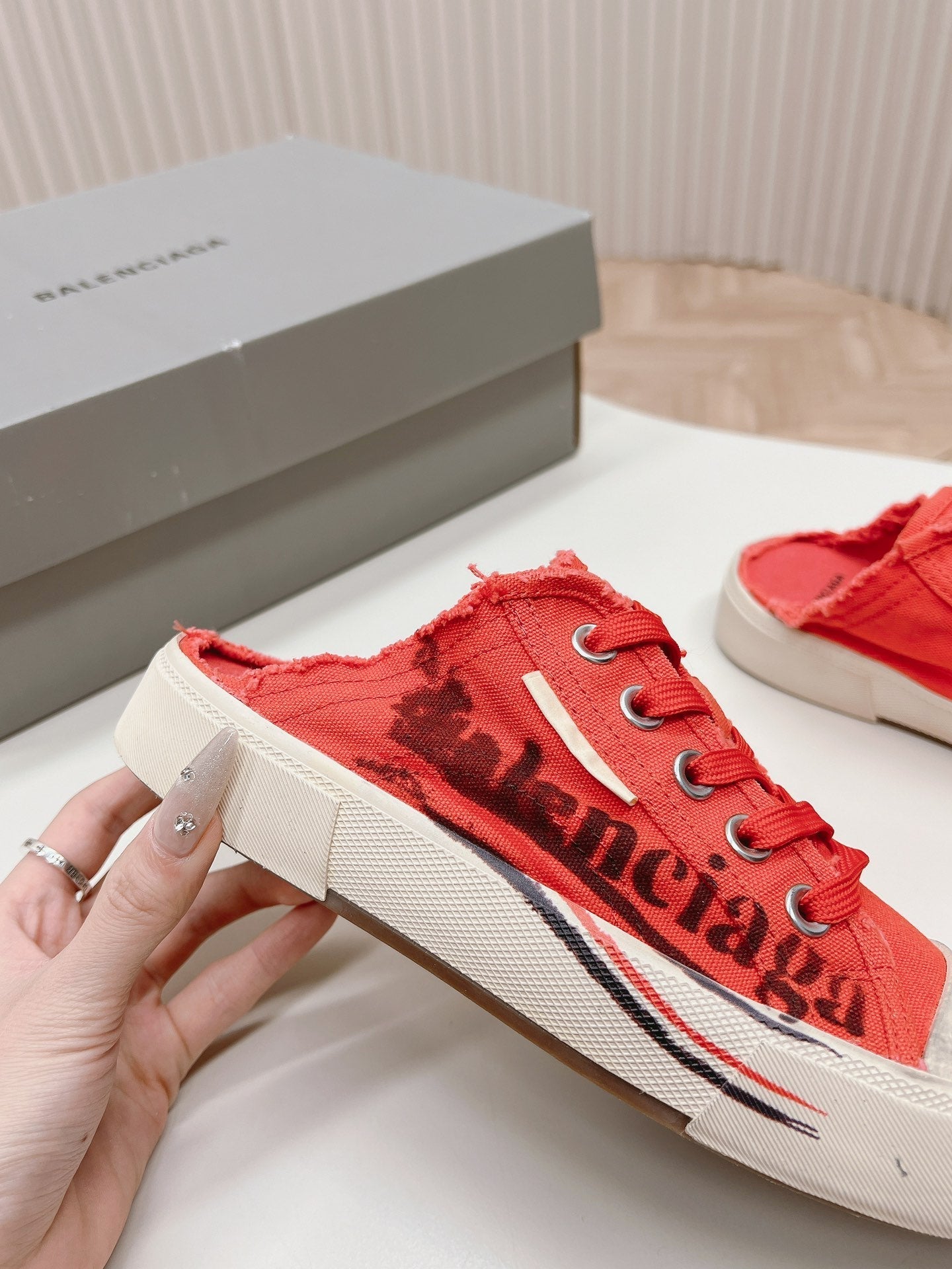 Balanciaga SNEAKER MULES IN RED CANVAS GRAFFITI LOGO
