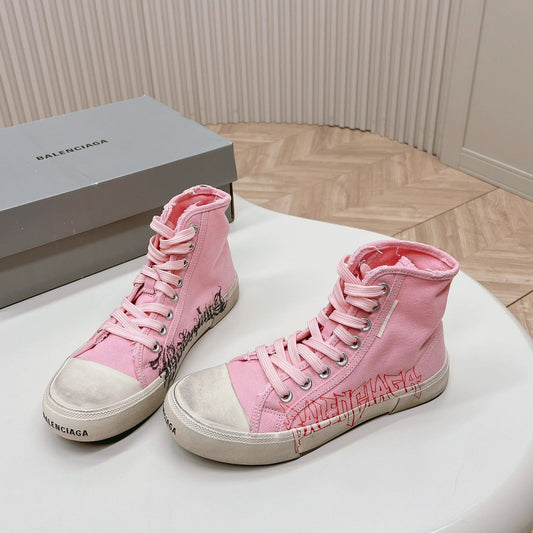 Balanciaga HIGH-TOP SNEAKERS GRAFFITI IN PINK CANVAS