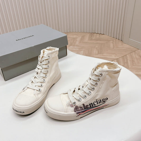 Balanciaga WHITE CANVAS HIGH-TOP SNEAKERS LOGO GRAFFITI