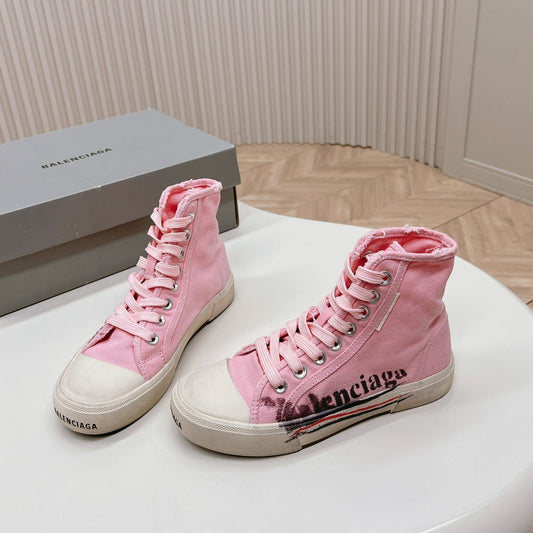Balanciaga PINK CANVAS HIGH-TOP SNEAKERS LOGO GRAFFITI