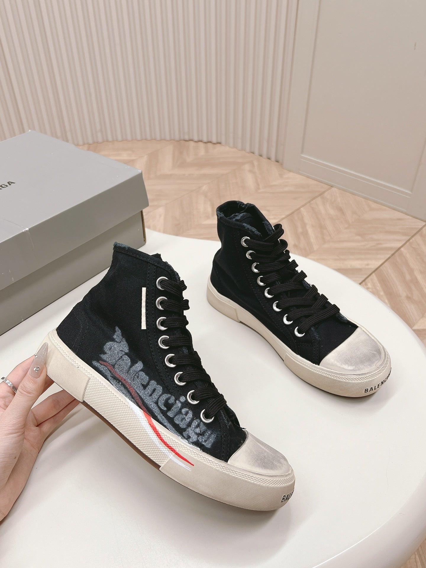 Balanciaga BLACK CANVAS HIGH-TOP SNEAKERS LOGO GRAFFITI