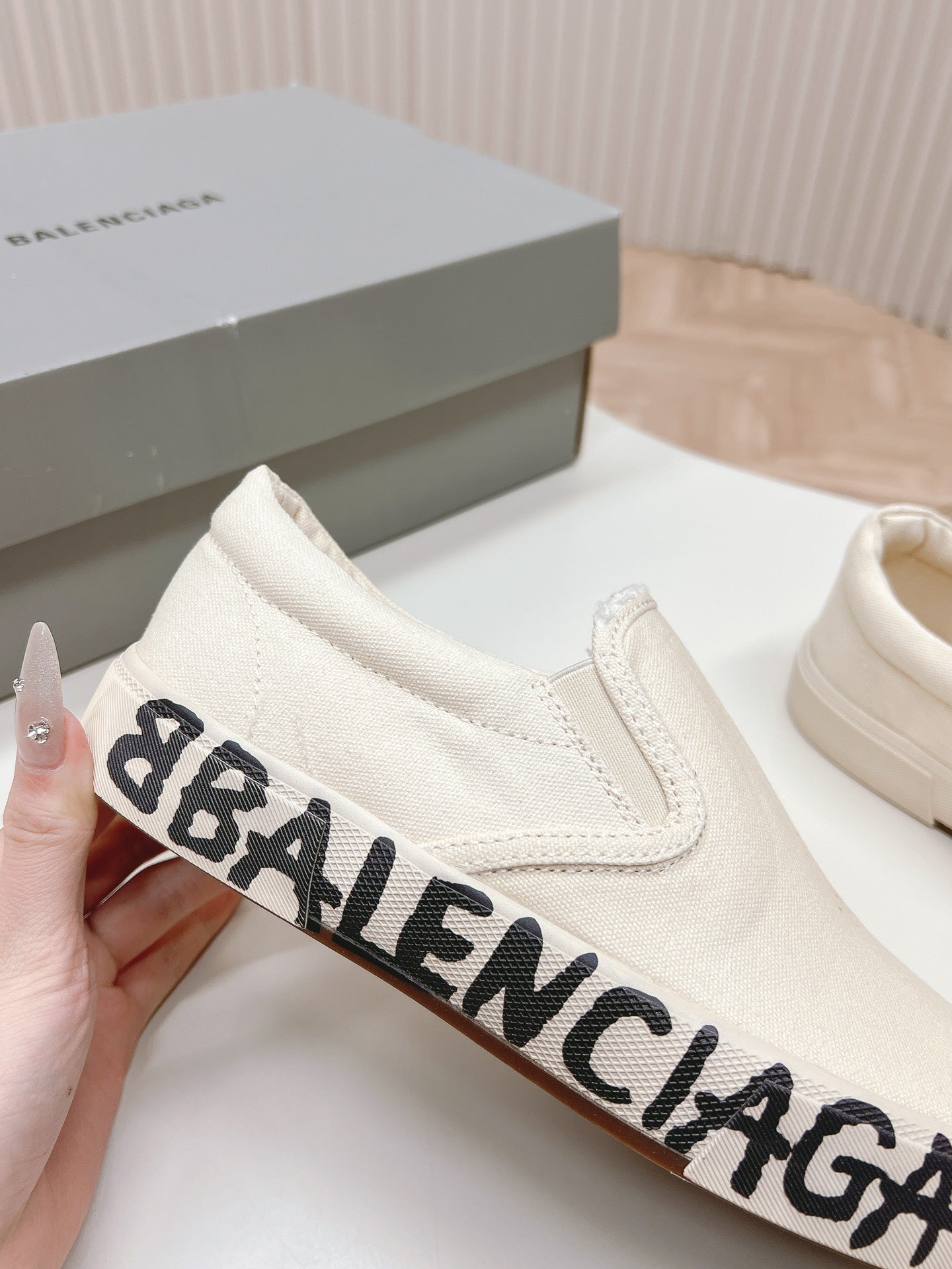 Balanciaga SLIP-ON SNEAKERS GRAFFITI IN WHITE CANVAS