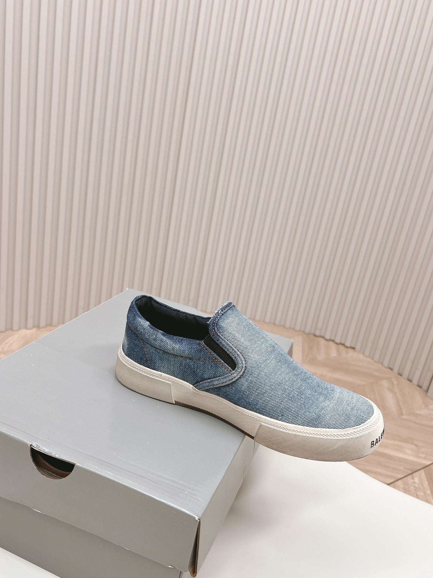 Balanciaga SLIP-ON SNEAKERS GRAFFITI IN LIGHT BLUE DENIM