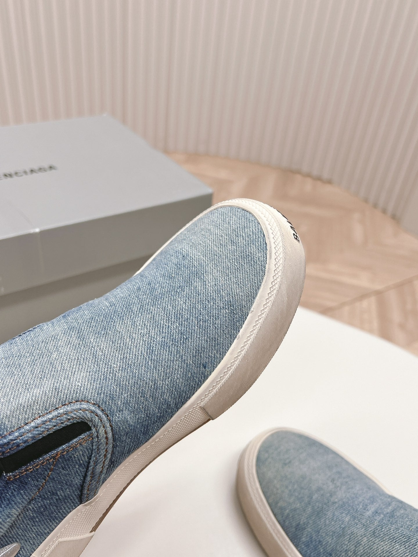 Balanciaga SLIP-ON SNEAKERS GRAFFITI IN LIGHT BLUE DENIM