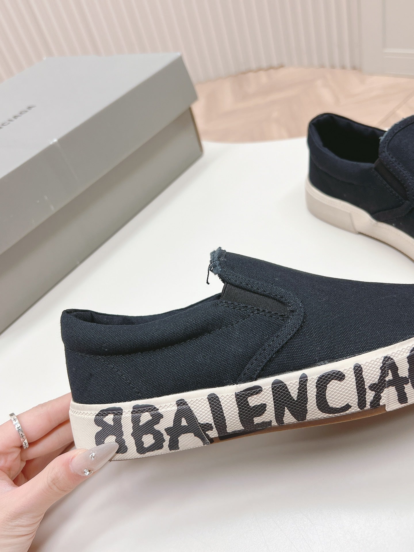 Balanciaga SLIP-ON SNEAKERS GRAFFITI IN BLACK CANVAS
