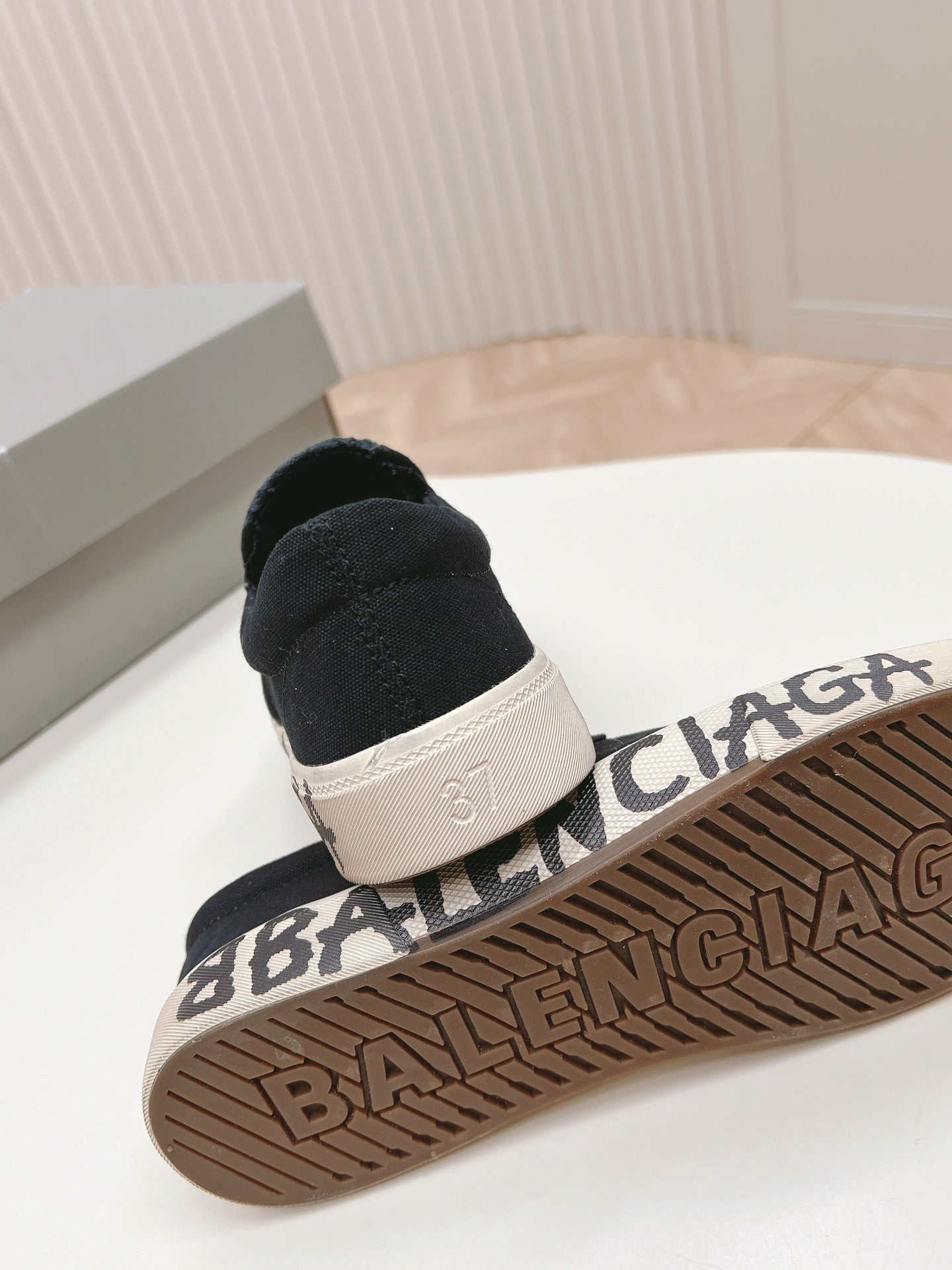 Balanciaga SLIP-ON SNEAKERS GRAFFITI IN BLACK CANVAS