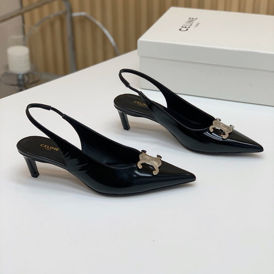 Celine ALMA TRIOMPHE SLINGBACK IN BLACK PATENT CALFSKIN