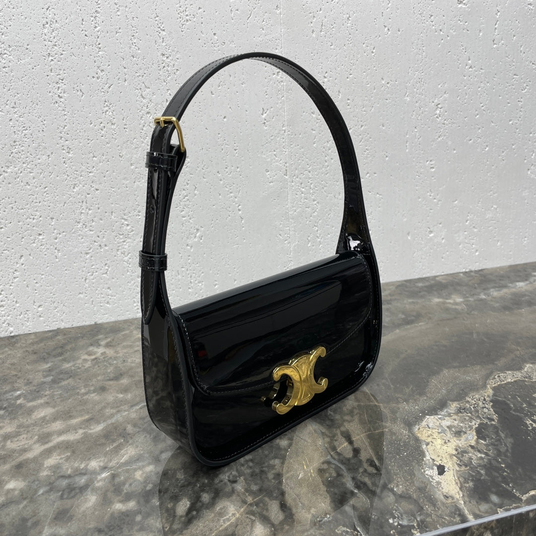 Celine SHOULDER 20 BAG TERENCE IN BLACK PATENT CALFSKIN