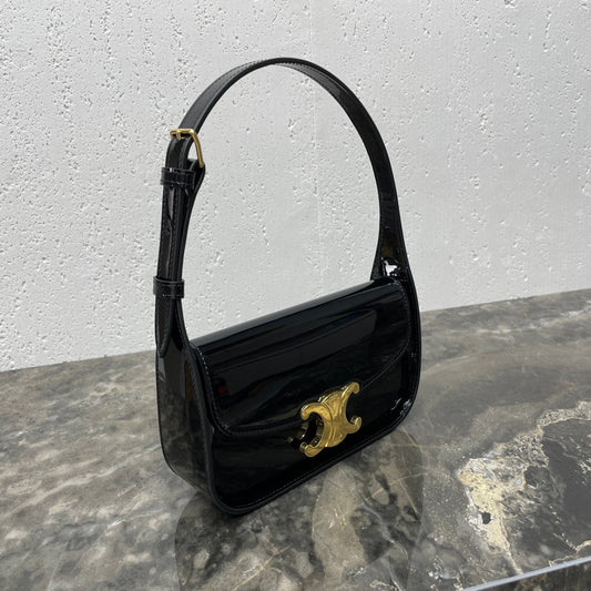 Celine SHOULDER 20 BAG TERENCE IN BLACK PATENT CALFSKIN