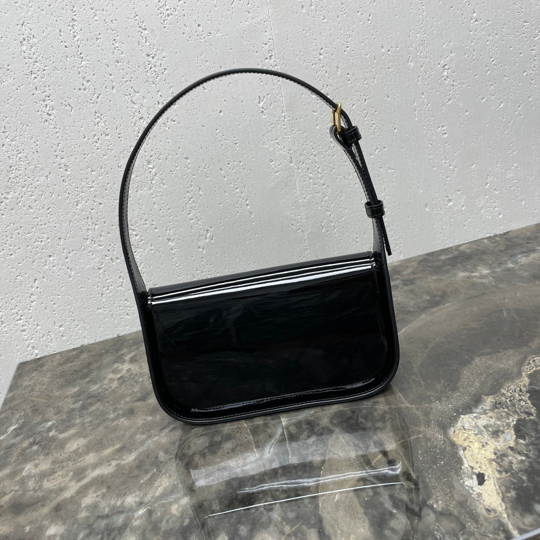 Celine SHOULDER 20 BAG TERENCE IN BLACK PATENT CALFSKIN