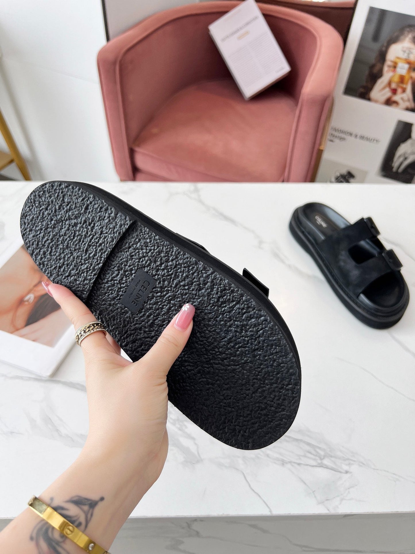 Celine Celine 25C Dad Sandal Mule Black Leather 238143