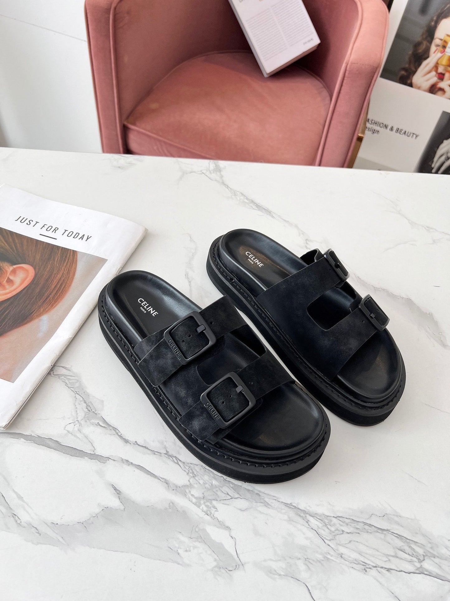 Celine Celine 25C Dad Sandal Mule Black Leather 238143