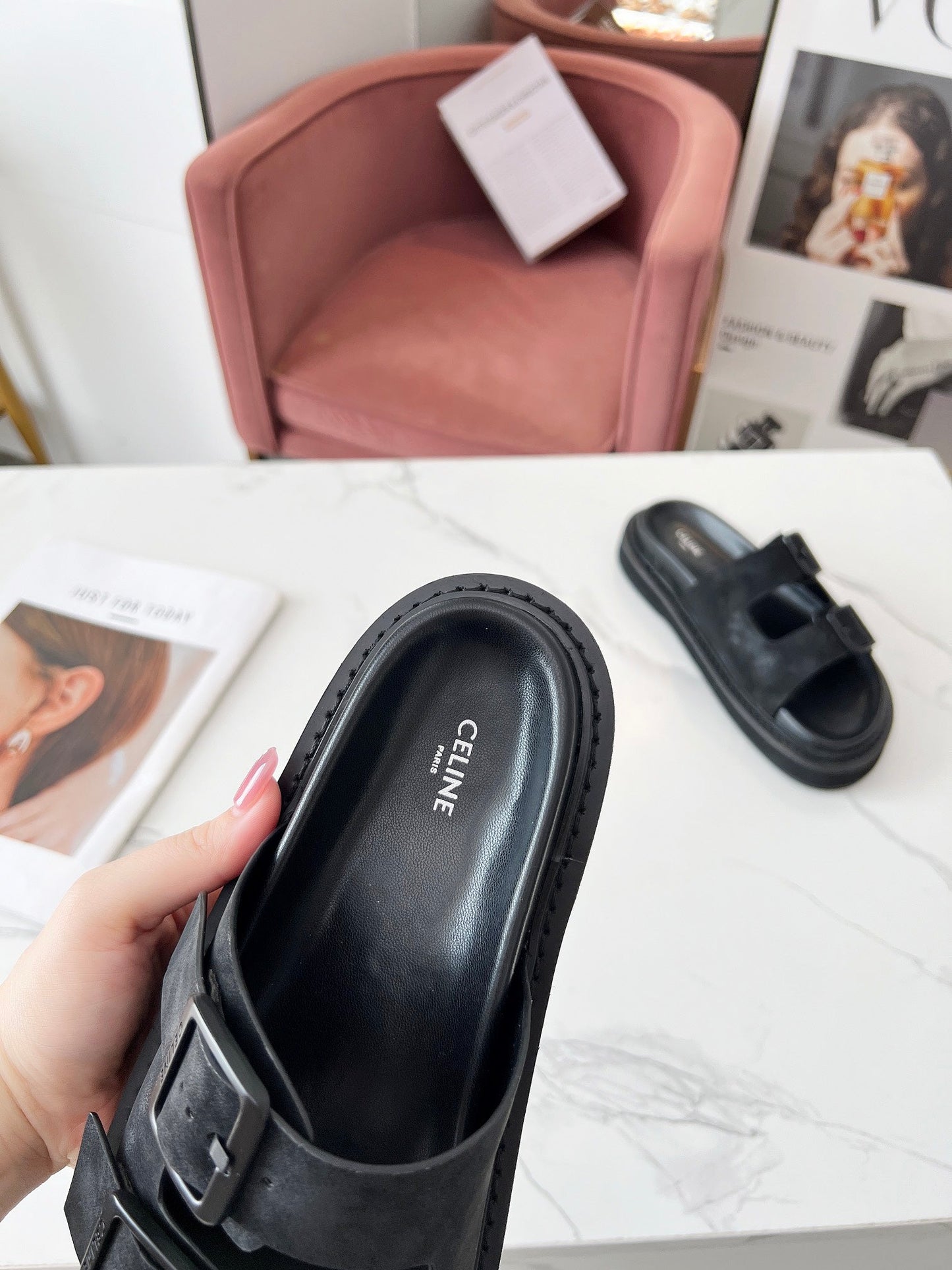 Celine Celine 25C Dad Sandal Mule Black Leather 238143