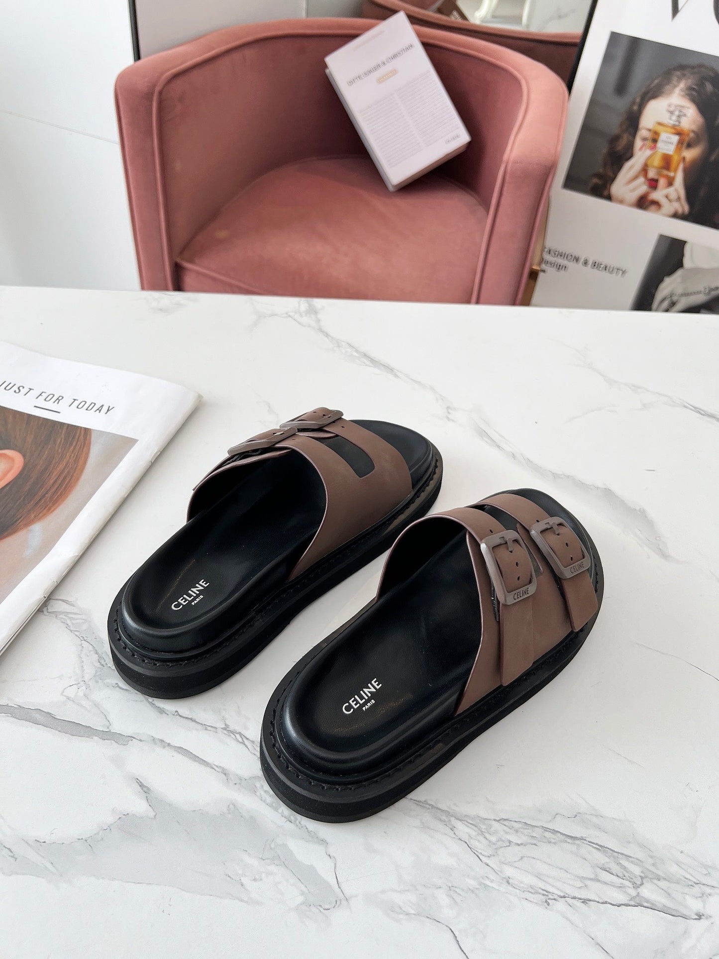 Celine Celine 25C Dad Sandal Mule Ivory Brown Leather 238144