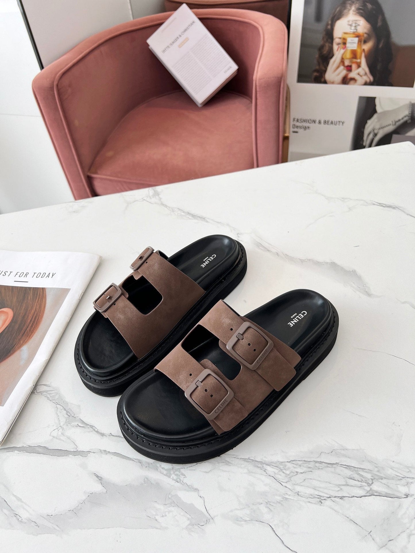 Celine Celine 25C Dad Sandal Mule Ivory Brown Leather 238144