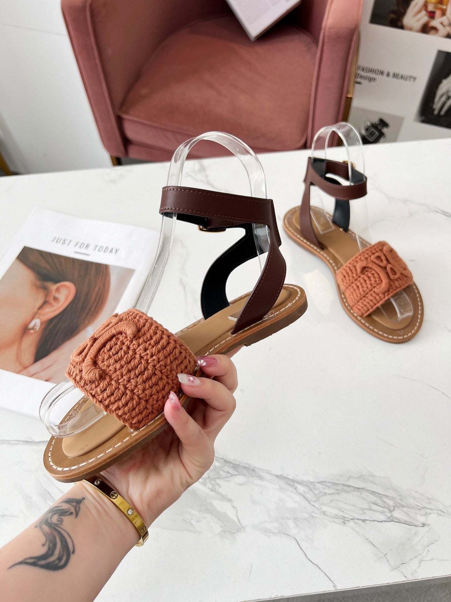 Celine Celine 25C Lympia Sandal Melon Orange Fabric with Calfskin 238174