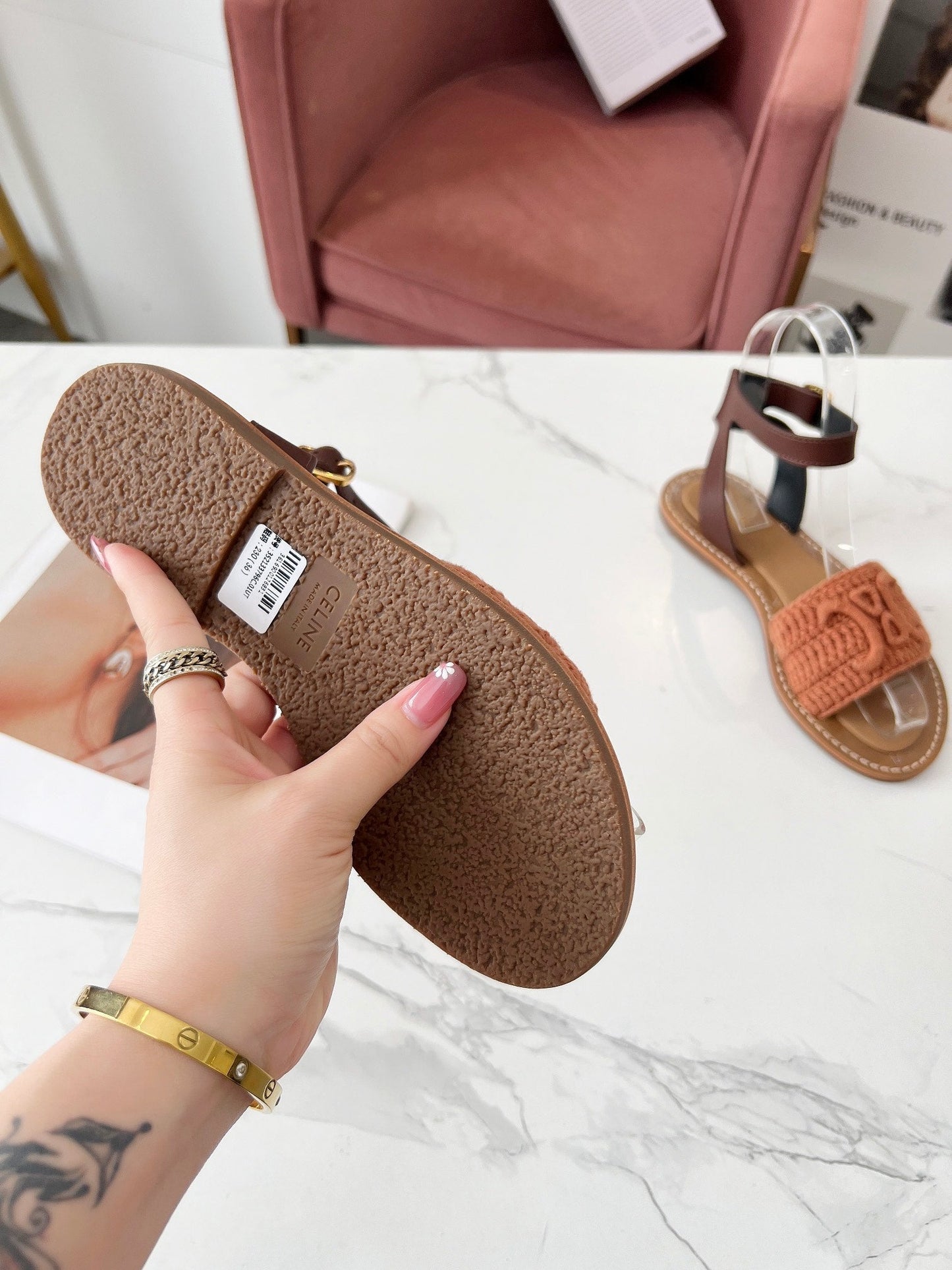 Celine Celine 25C Lympia Sandal Melon Orange Fabric with Calfskin 238174