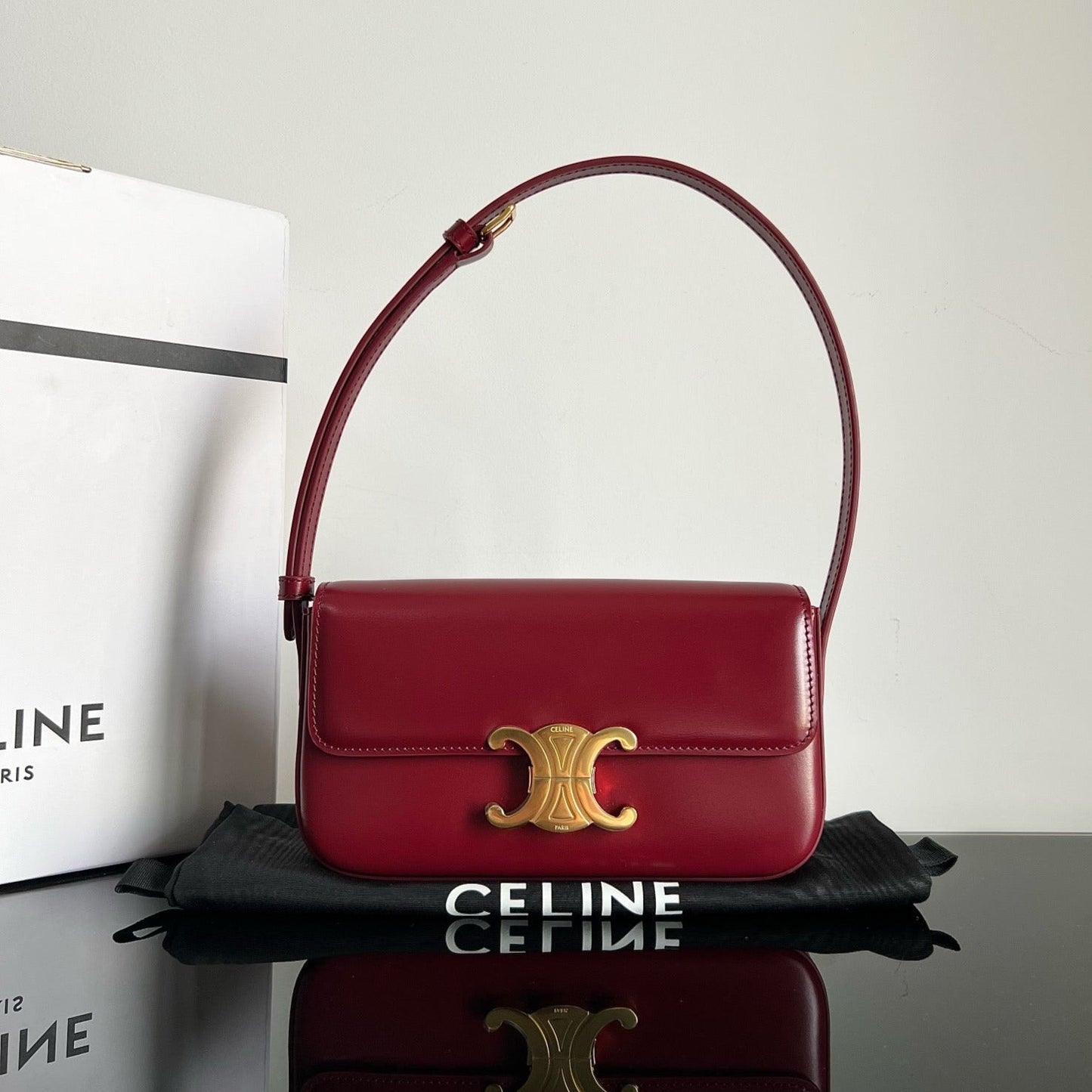Celine TRIOMPHE 20  BURGUNDY RED CALFSKIN
