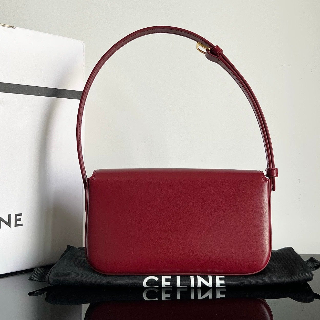 Celine TRIOMPHE 20  BURGUNDY RED CALFSKIN