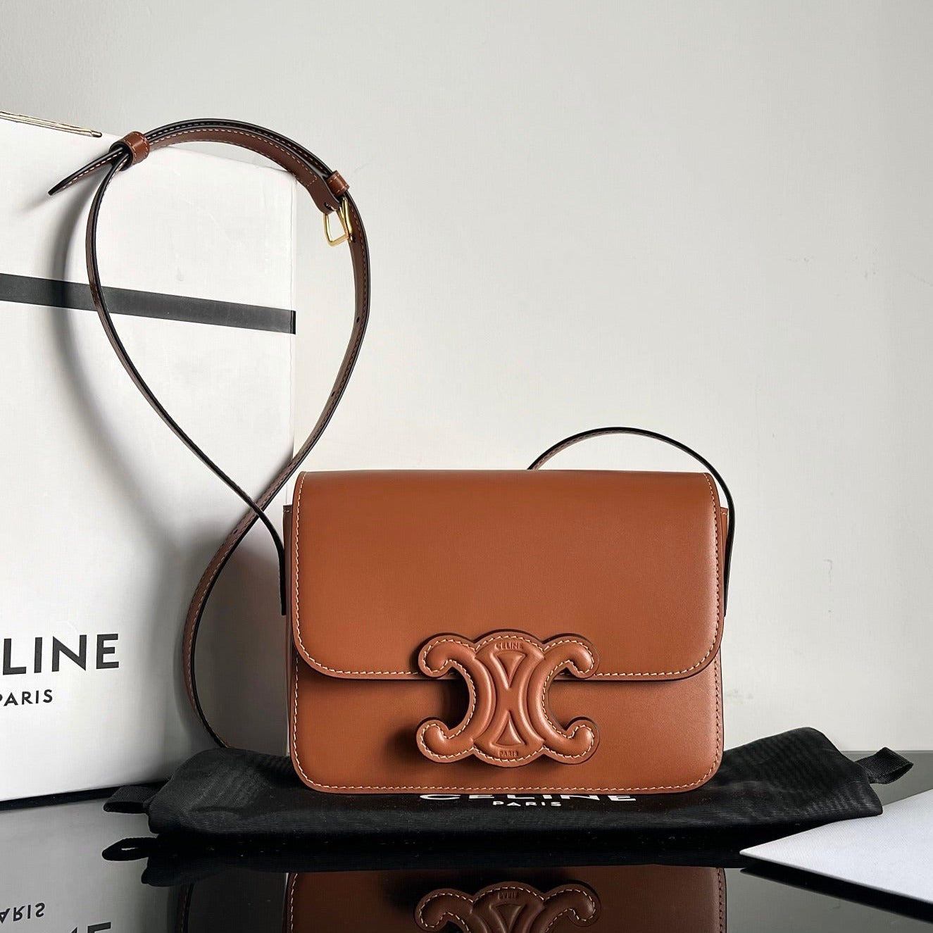 Celine TEEN TRIOMPHE 18 ALL BROWN CALFSKIN GOLD HARDWARE