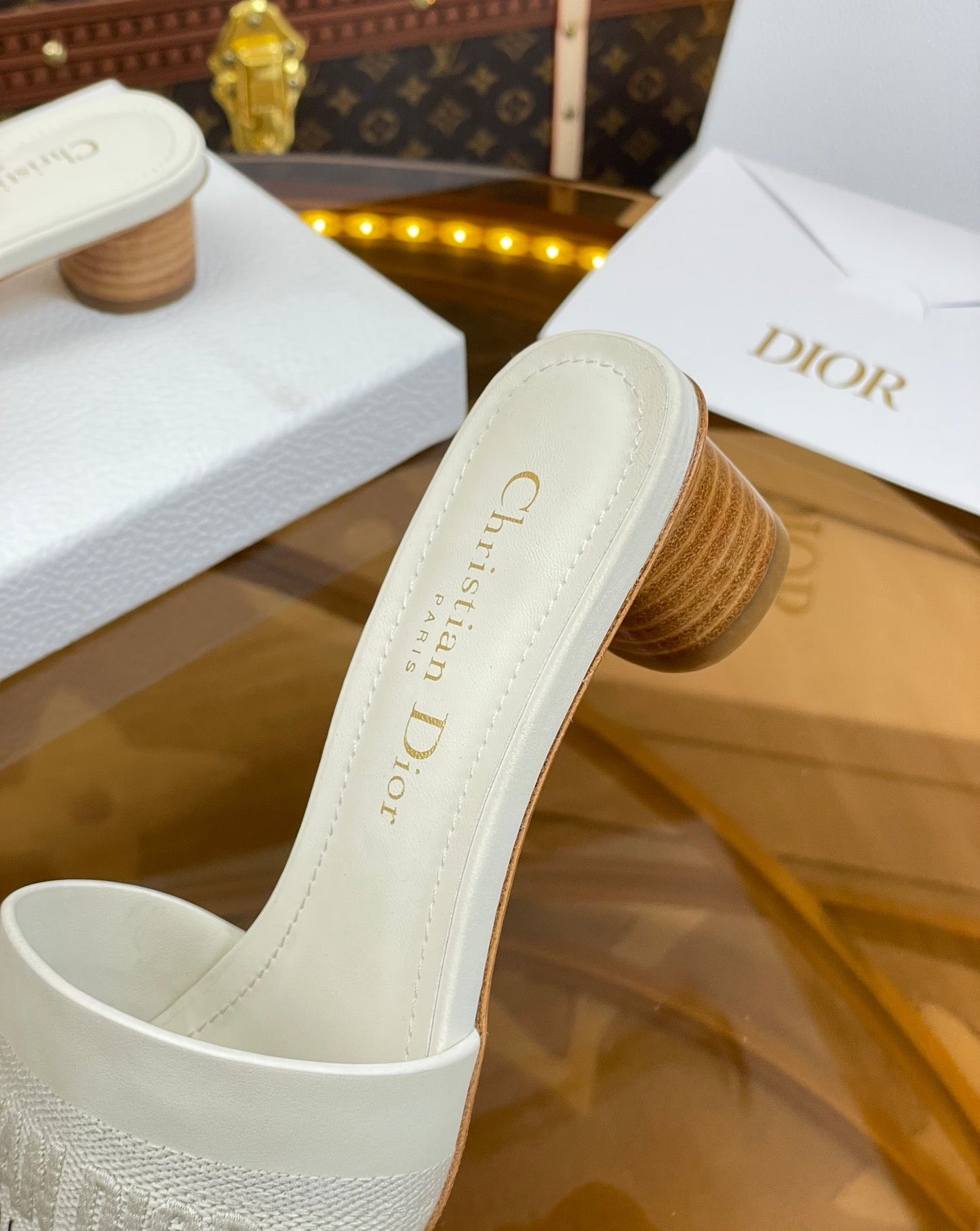 DIOR slide 45 white calfskin embroidered cotton