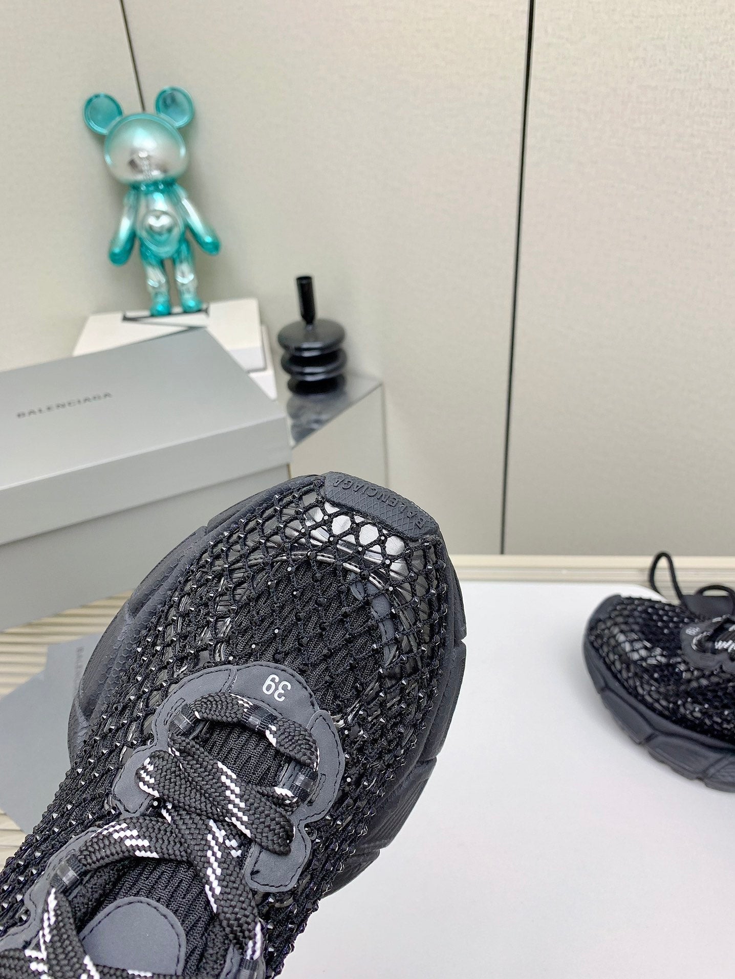 Balanciaga XL FISHNET SNEAKER IN BLACK MESH, POLYURETHANE, POLYESTER WITH RHINESTONES
