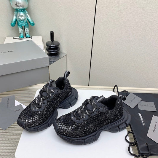 Balanciaga XL FISHNET SNEAKER IN BLACK MESH, POLYURETHANE, POLYESTER WITH RHINESTONES