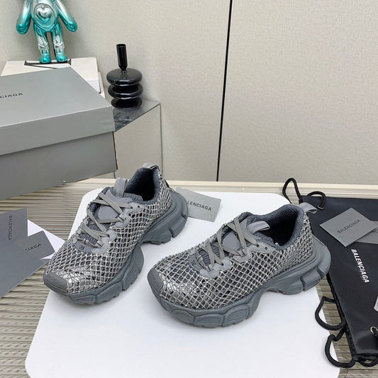 Balanciaga XL FISHNET SNEAKER IN GRAY MESH, POLYURETHANE, POLYESTER WITH RHINESTONES