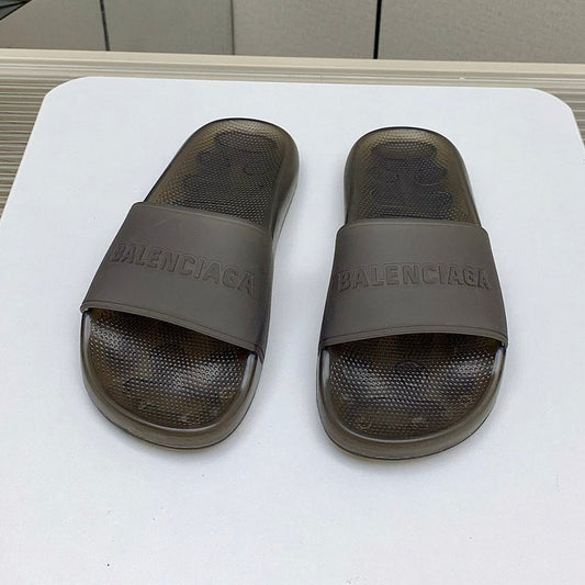Balanciaga POOL SLIDE SANDAL IN SMOKE BROWN RUBBER