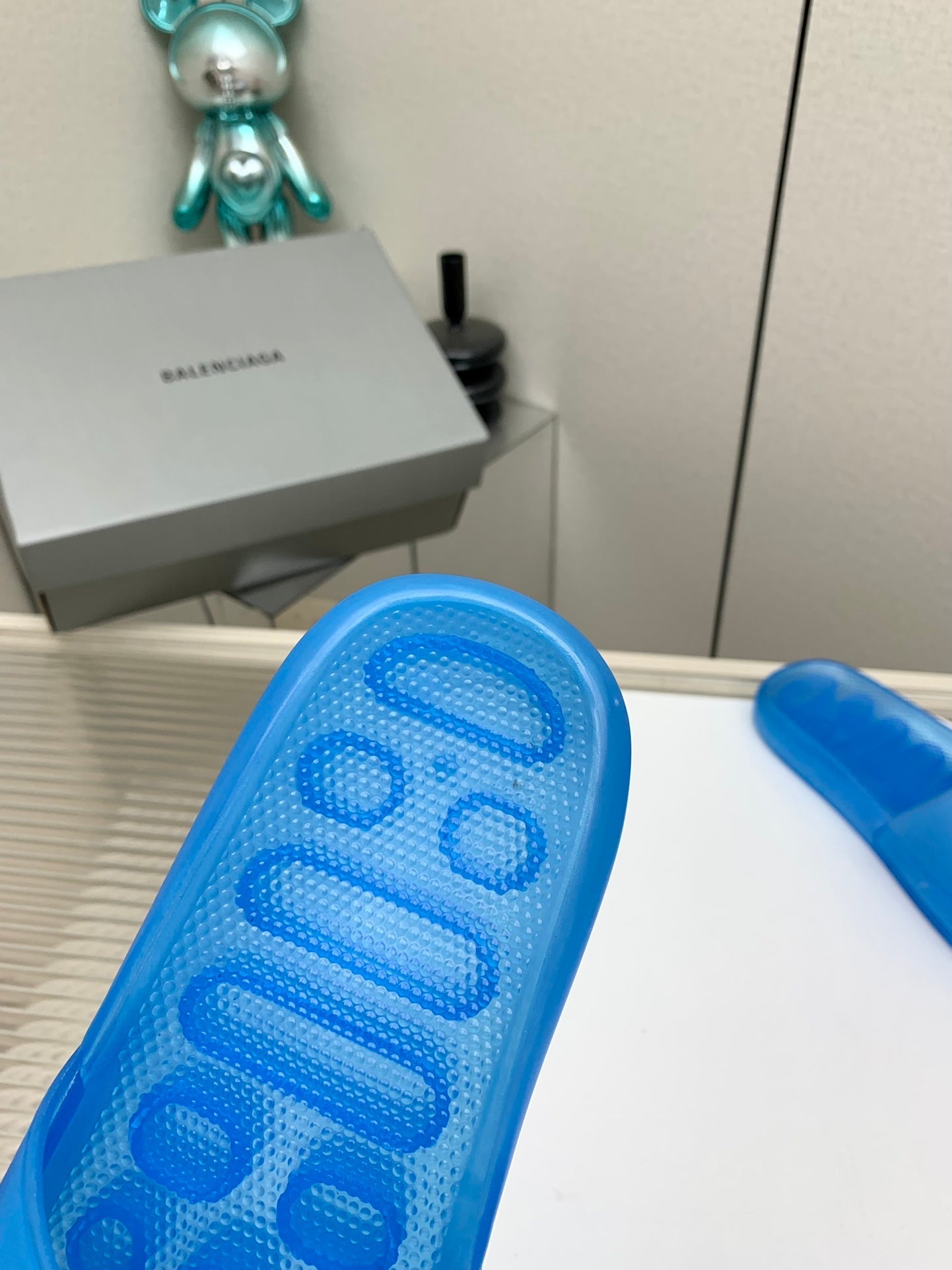 Balanciaga POOL SLIDE SANDAL IN JELLY BLUE RUBBER