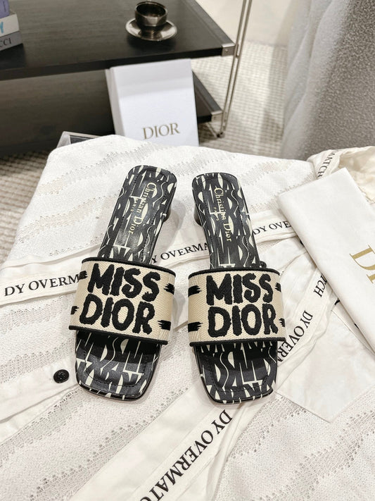 DIOR 25 Mid Heel Mules Cotton Fabric 241433