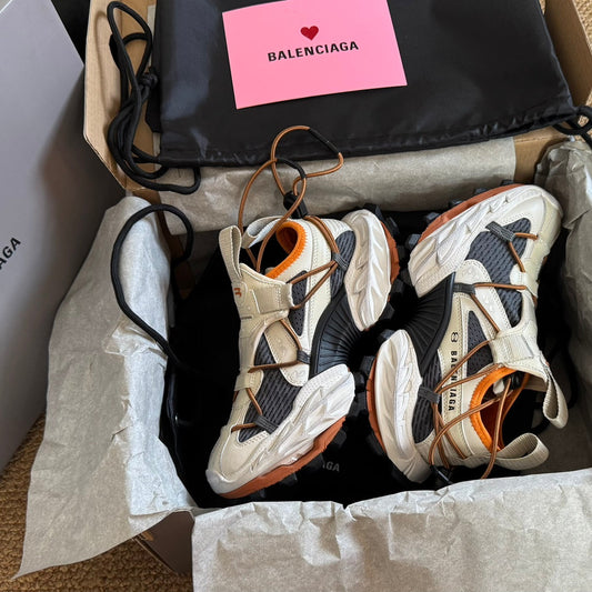 Balanciaga HIKE SNEAKER IN BEIGE AND ORANGE MESH, POLYURETHANE AND POLYESTER