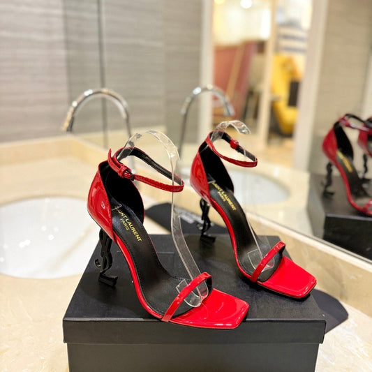 Saint Laurent SL OPYUM SANDALS 105 RED POLISHED CALFSKIN