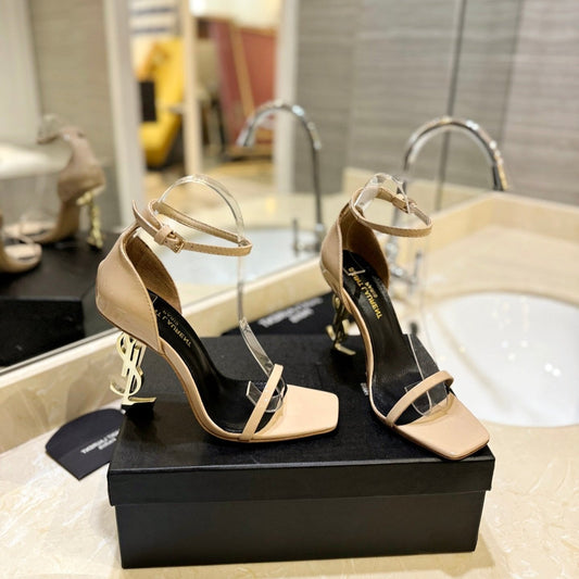 Saint Laurent SL OPYUM SANDALS 105 CAMEL AND BLACK CALFSKIN