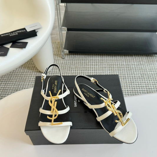 Saint Laurent SL CASSANDRA TRIPLE SANDAL FLAT WHITE CALFSKIN