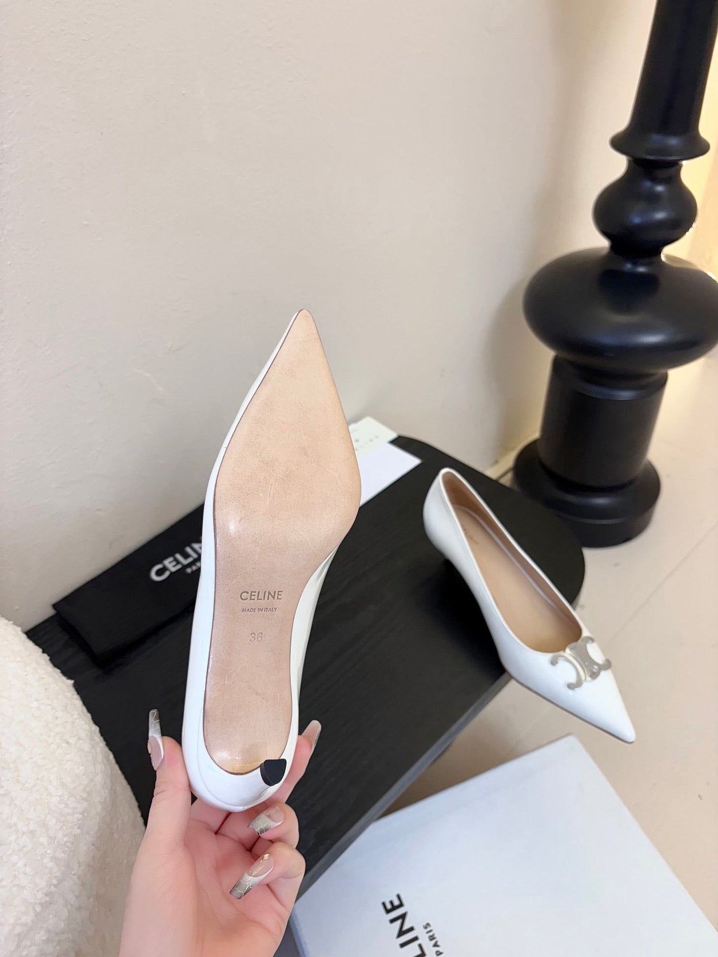 Celine CELINE Pump White Patent Calfskin 235700