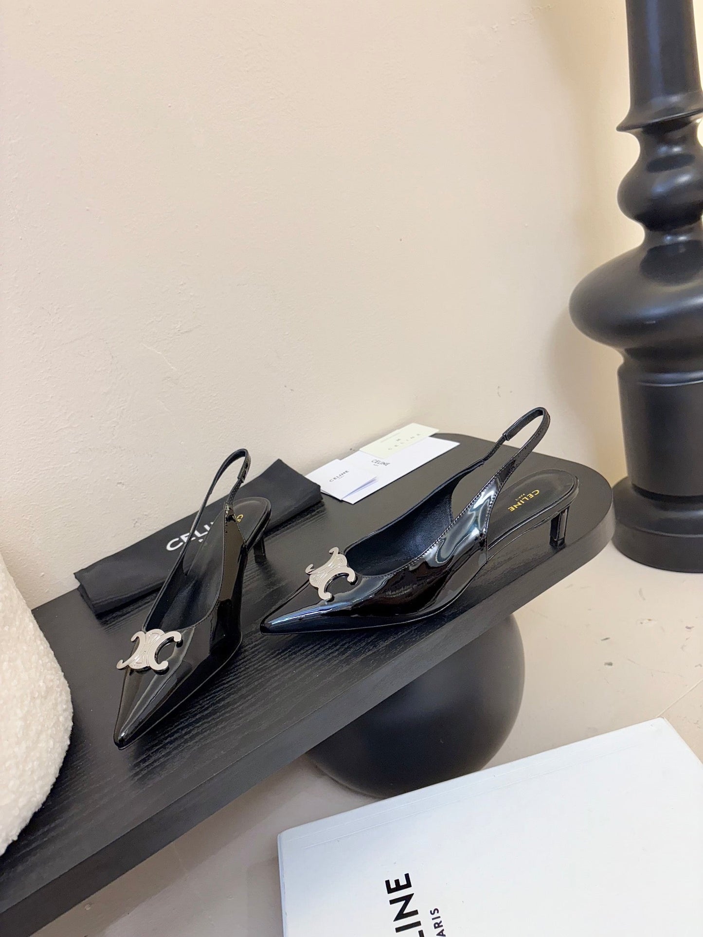 Celine CELINE Alma Triomphe Slingback Black Patent Calfskin 235705