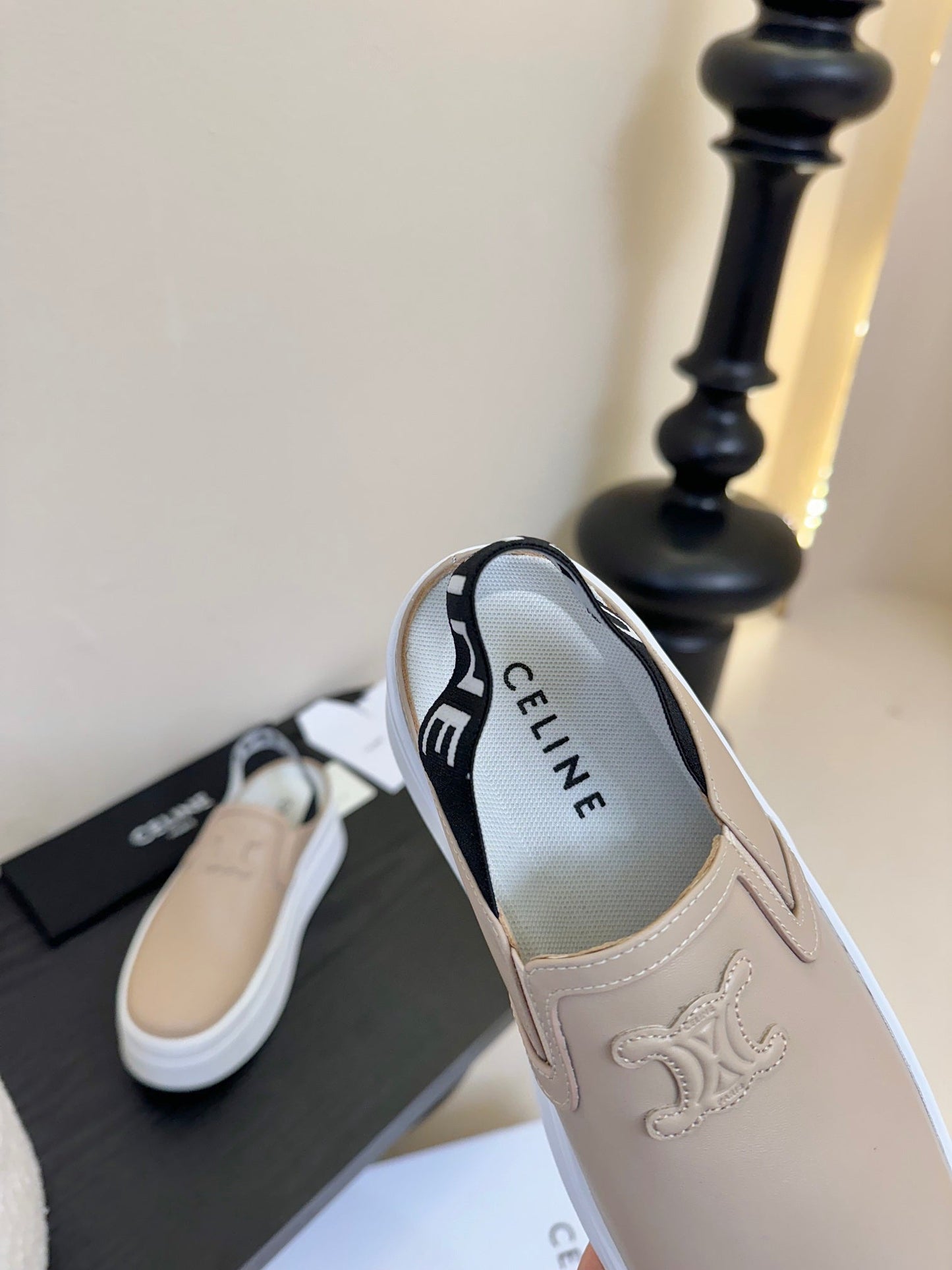 Celine CELINE Block Wedge Mule Cream Calfskin 235719