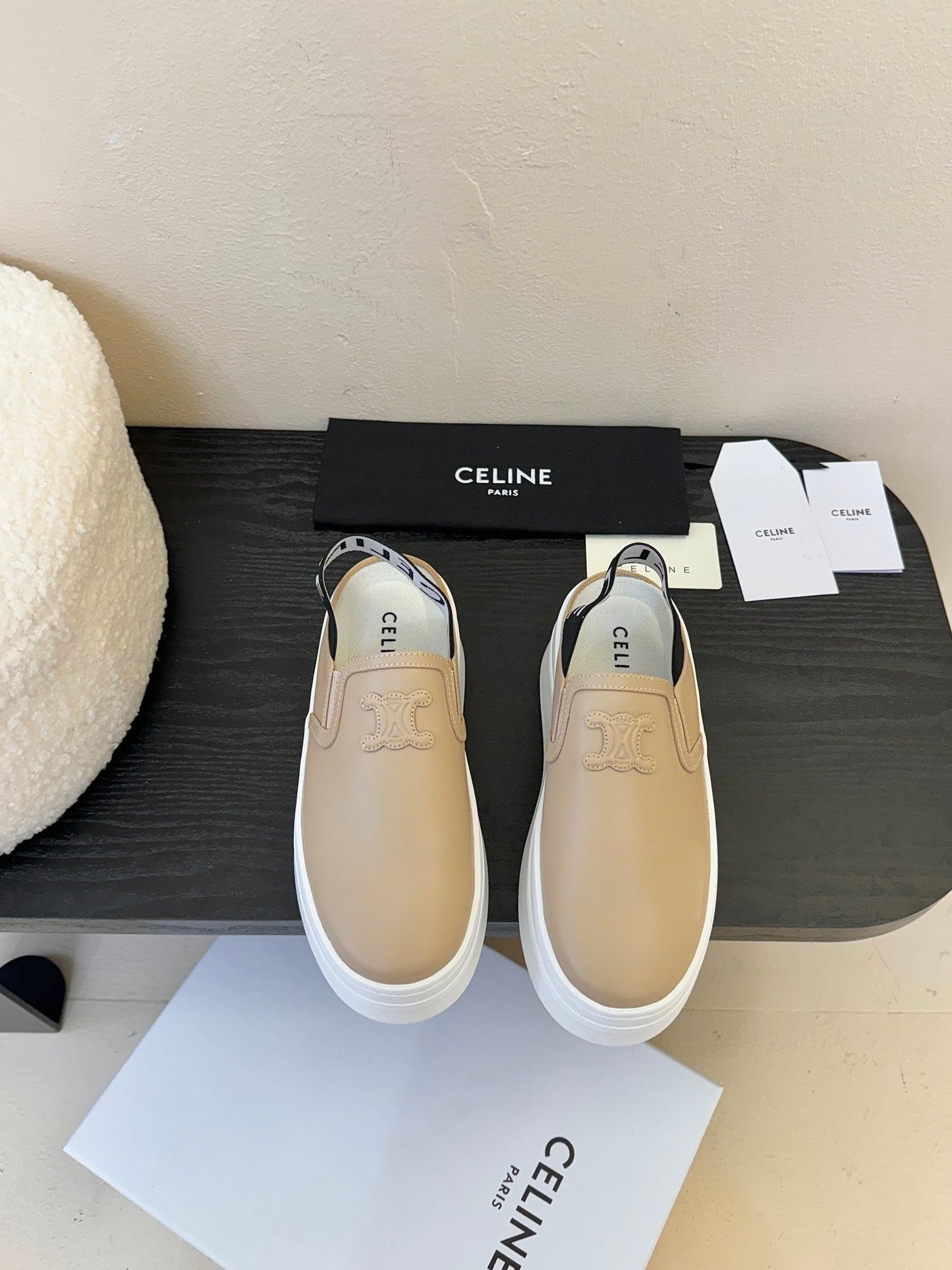 Celine CELINE Block Wedge Mule Cream Calfskin 235719