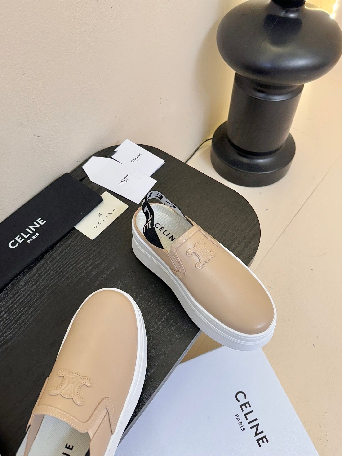 Celine CELINE Block Wedge Mule Cream Calfskin 235719