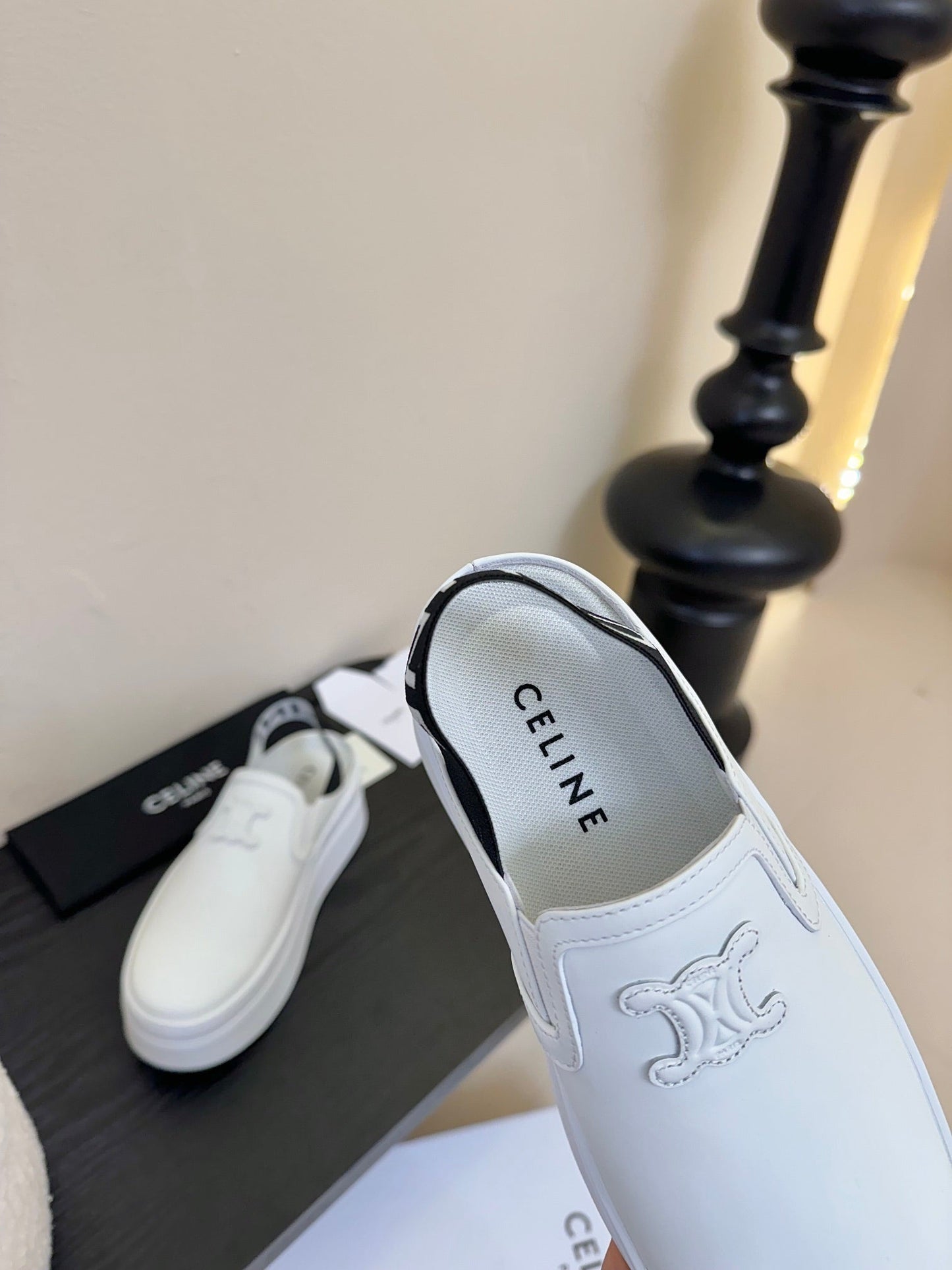 Celine CELINE Block Wedge Mule White Calfskin 235721