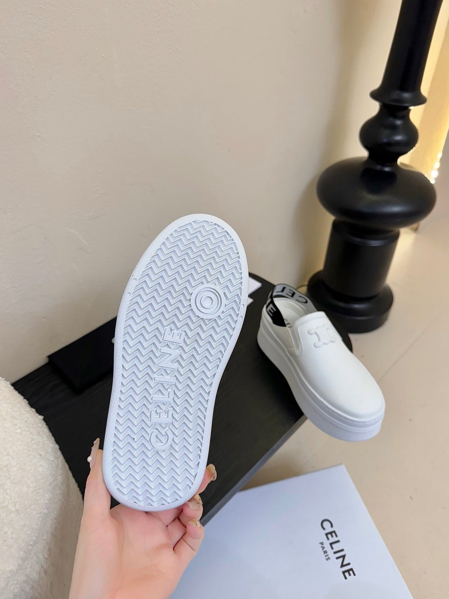 Celine CELINE Block Wedge Mule White Calfskin 235721