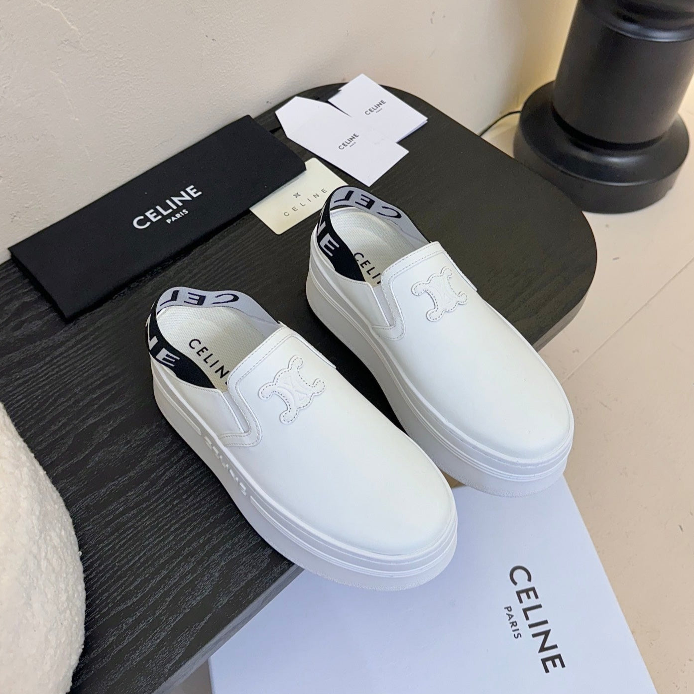 Celine CELINE Block Wedge Mule White Calfskin 235721