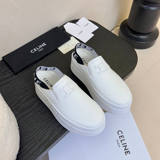 Celine CELINE Block Wedge Mule White Calfskin 235721