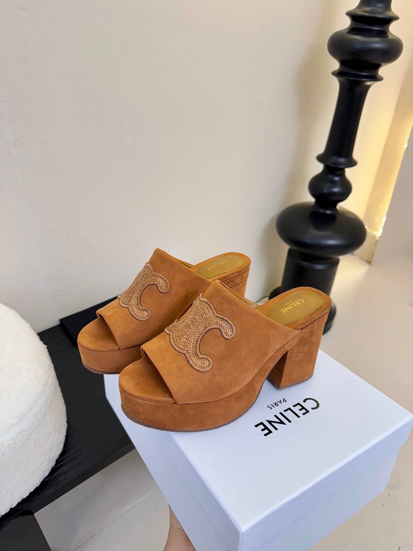 Celine CELINE 25C Elena Mule Copper Brown Suede 235723