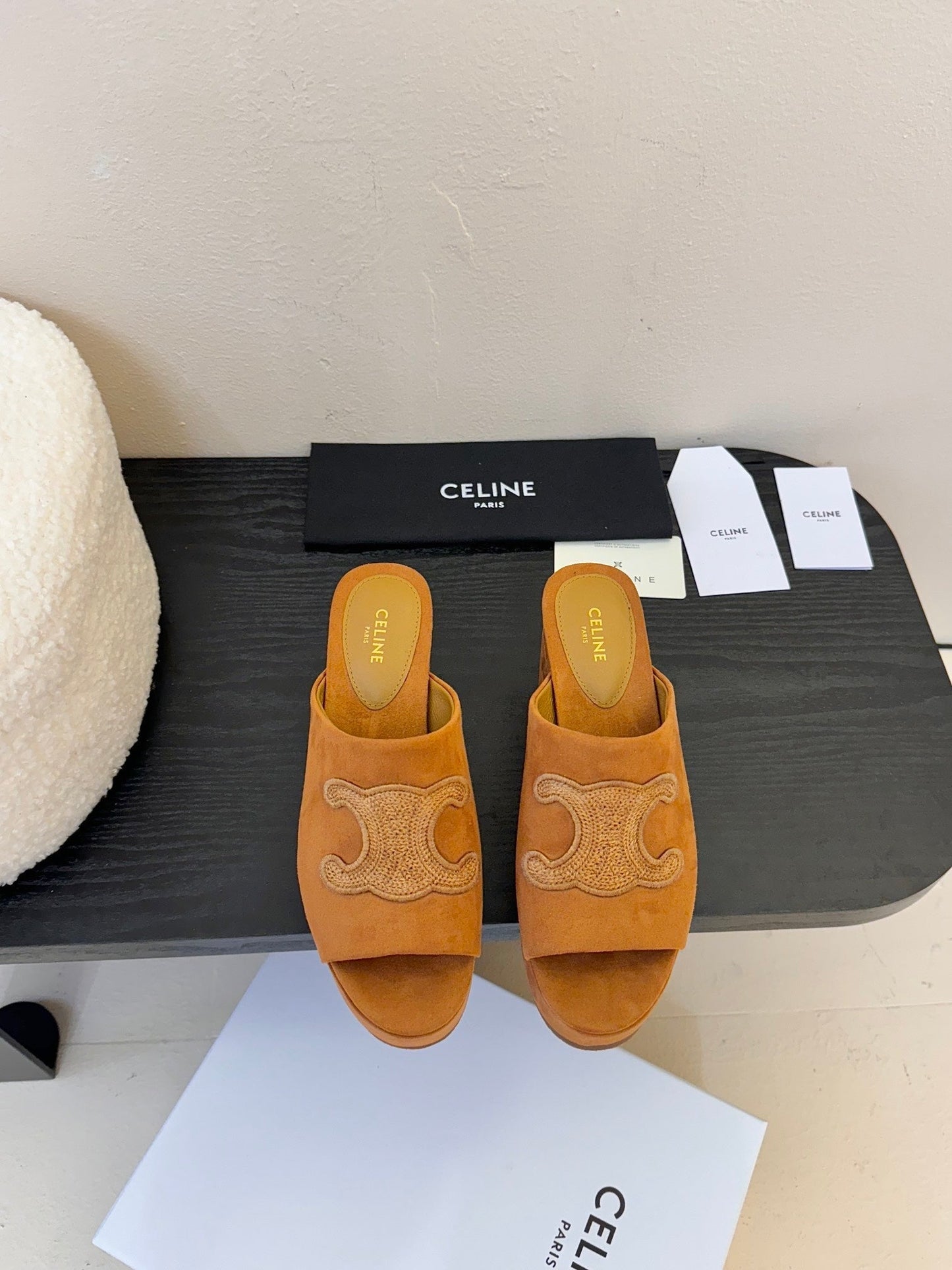 Celine CELINE 25C Elena Mule Copper Brown Suede 235723