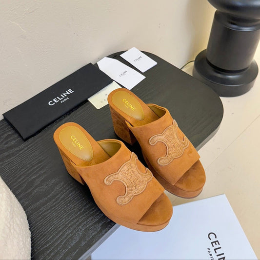 Celine CELINE 25C Elena Mule Copper Brown Suede 235723