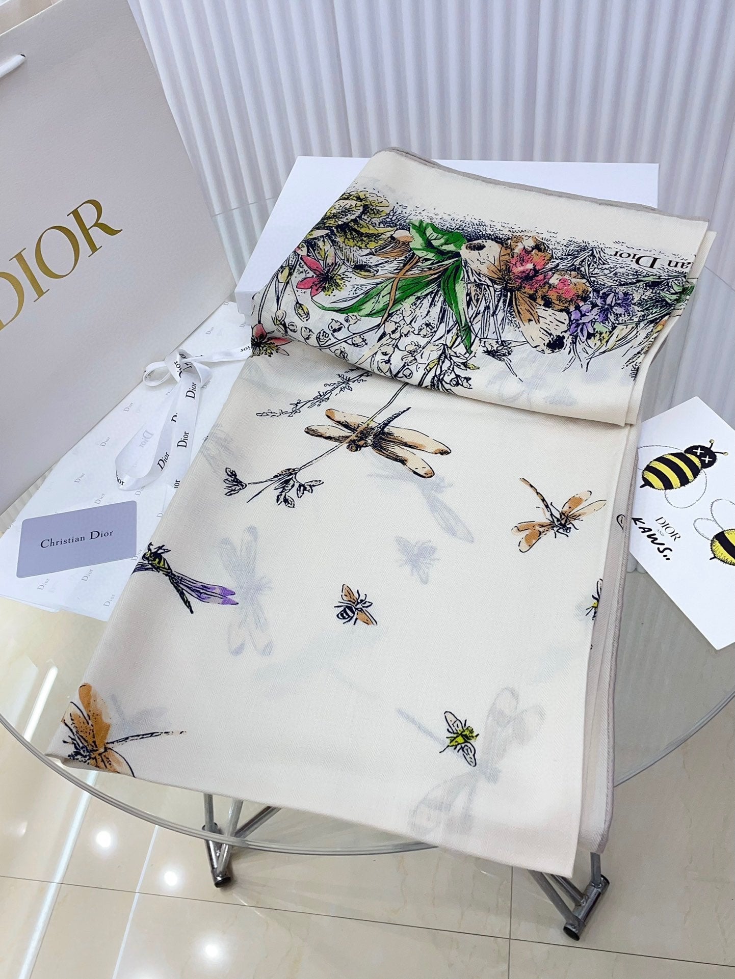 DIOR SCARF 140 CM IN WHITE MONOGRAM SILK AND CASHMERE 415163