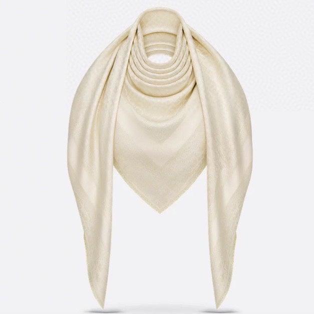 DIOR SQUARE SCARF 140 CM IN WHITE WOOL AND SILK  408660